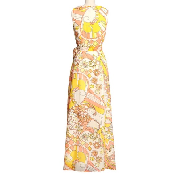 ModCloth Yellow Fits of Bliss Maxi Wrap Dress Retro Printed Size XL - Picture 2 of 12
